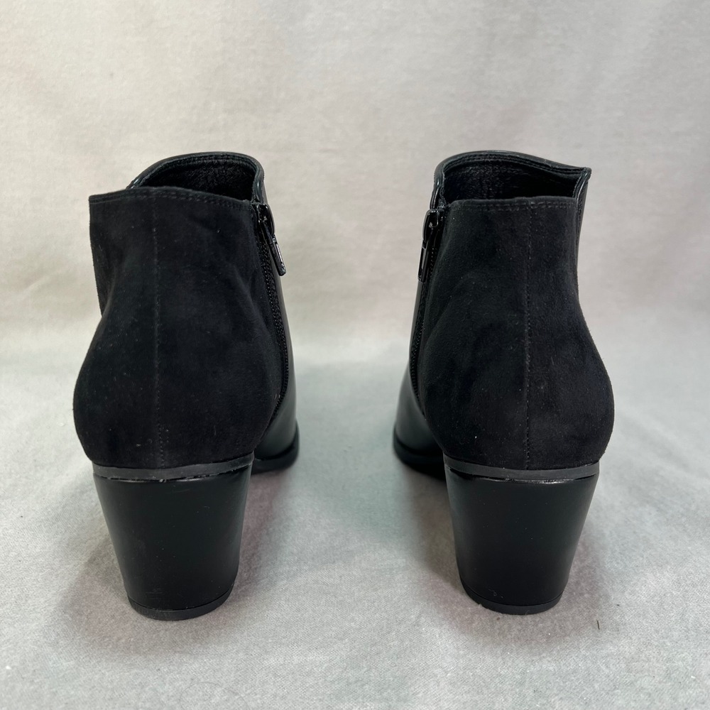Black Pointed Toe Block Heel Ankle Booties Edgy Street Style Night Out 7.5 - Picture 7 of 16
